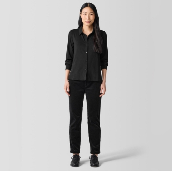 Eileen Fisher Straight Leg Corduroy Pants 8 Black Mid Rise Stretch Comfort - Picture 1 of 10